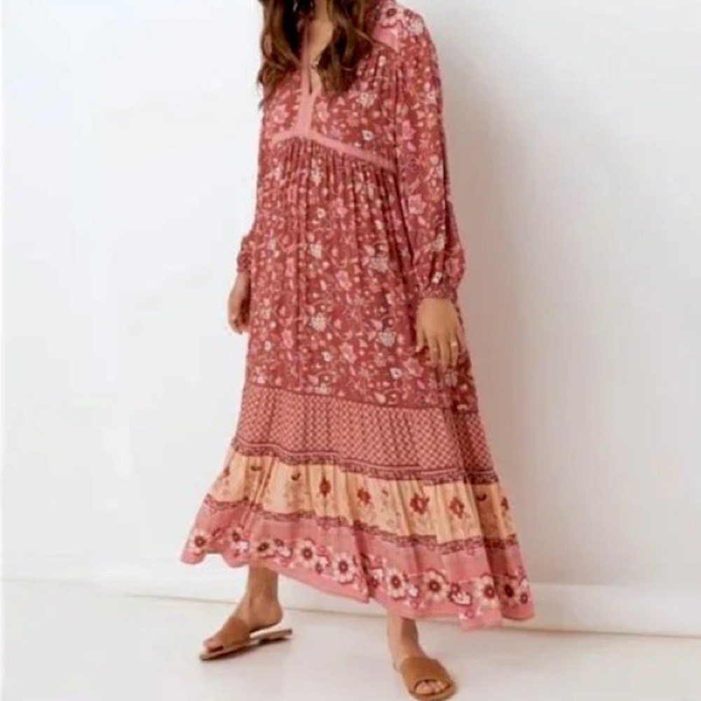 SPELL & THE GYPSY Rust Oracle Collection Bohemian MIDI Floral Boho Summer Dress